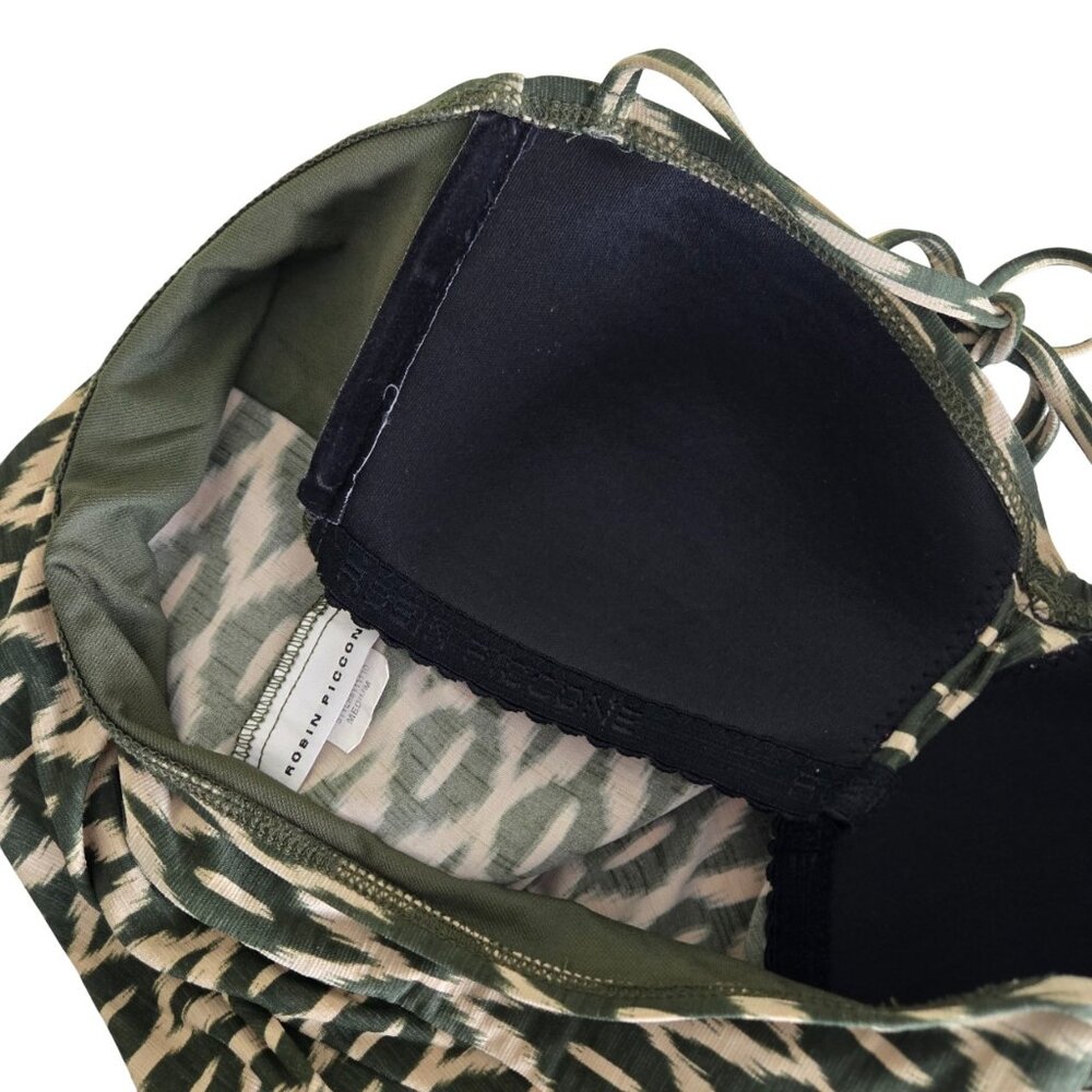 Robin Piccone 3 Swim Pieces Women M Olive Green & Cream Ikat Comfy Flattering - Picture 5 of 15